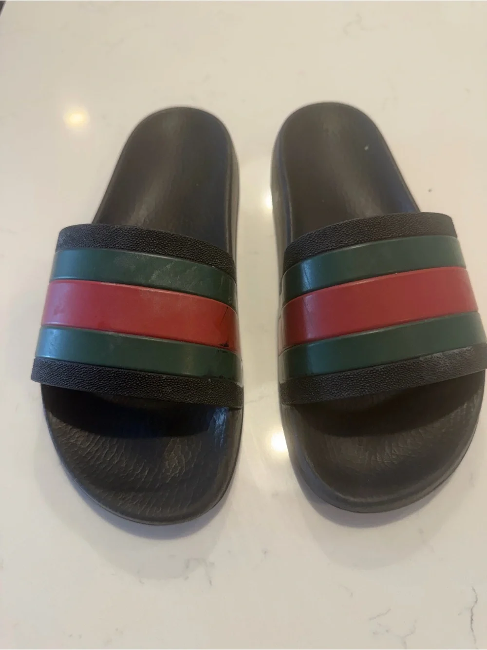 Gucci Black Slides with Green and Red Stripes